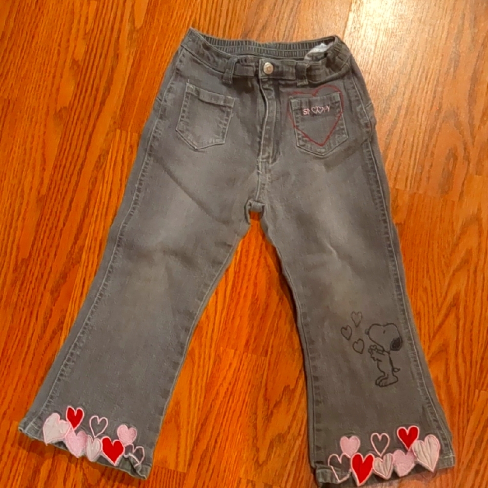H&M Gray Snoopy Heart Embroidered Jeans